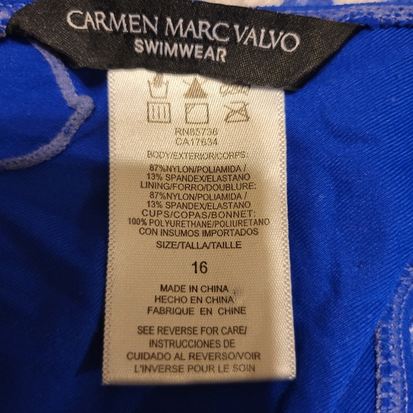 Size 16 Royal Blue Carmen Marcvalvo One Piece Bathing Suit - Picture 3 of 6